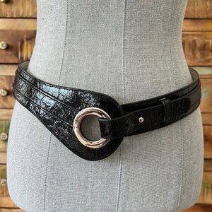 Another line black split leather lining patent leather look waist belt